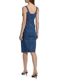 Scoopneck Belted Denim Midi-Dress