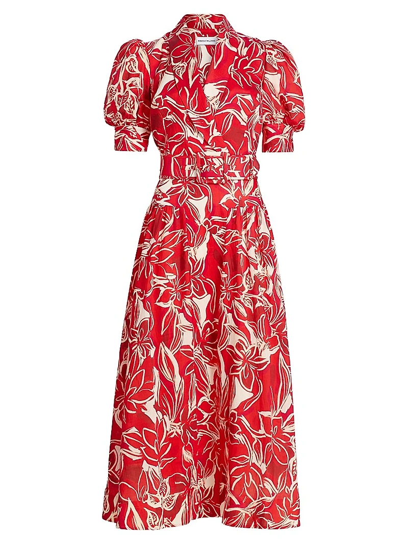Alloure Floral Belted Midi-Dress