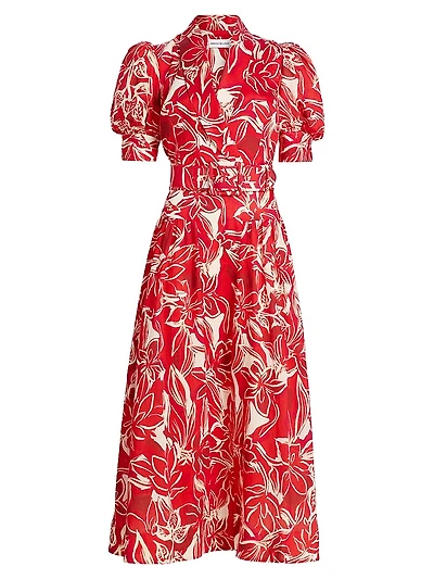 Alloure Floral Belted Midi-Dress