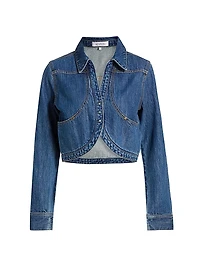 Spread-Collar Woven Denim Jacket