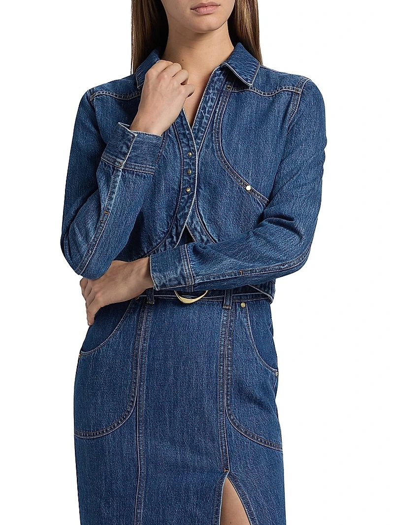 Spread-Collar Woven Denim Jacket