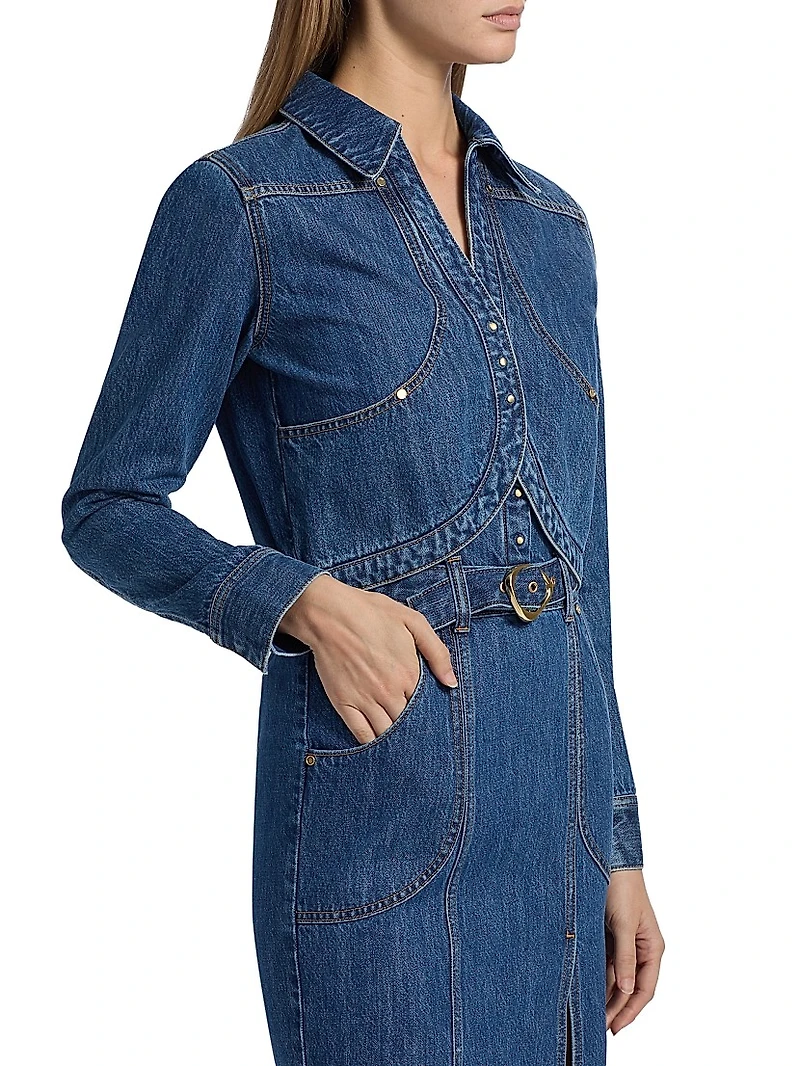 Spread-Collar Woven Denim Jacket