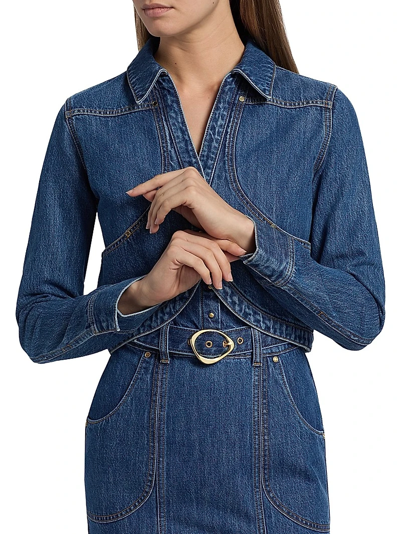 Spread-Collar Woven Denim Jacket