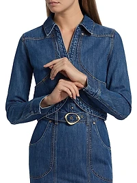 Spread-Collar Woven Denim Jacket
