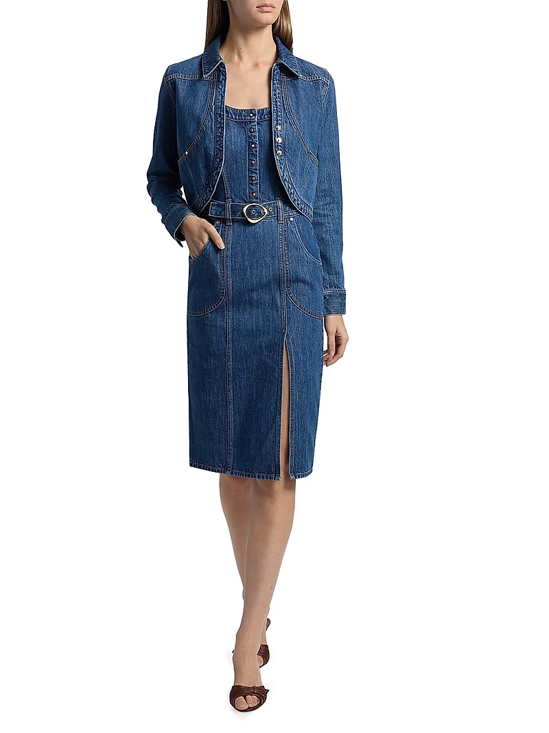 Spread-Collar Woven Denim Jacket