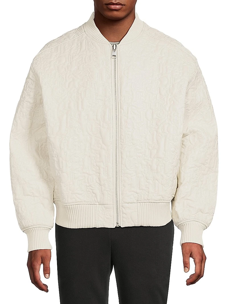 Textured Leather Oversized Bomber Jacket