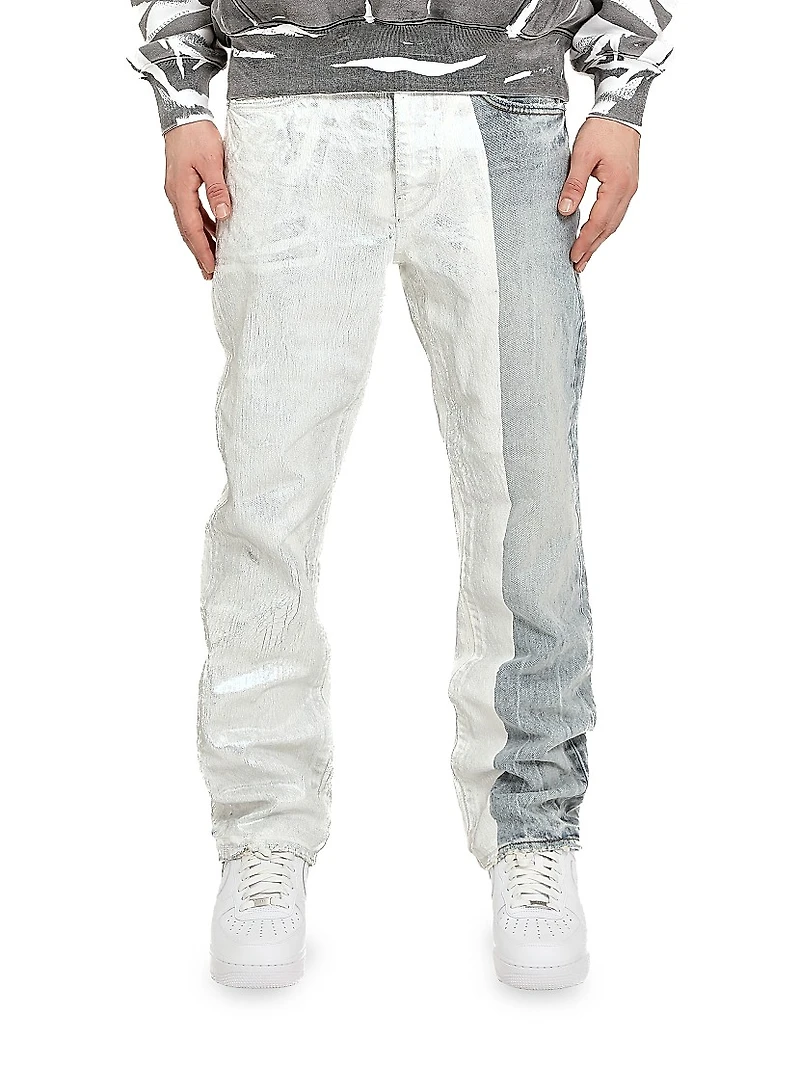 Crackle Two-Tone Straight Jeans
