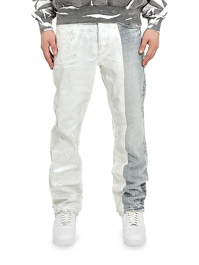 Crackle Two-Tone Straight Jeans