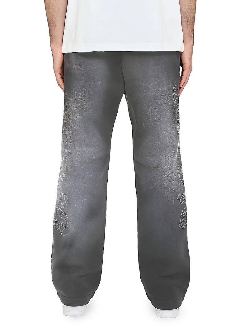 Embroidered Heavyweight Fleece Straight-Leg Pants