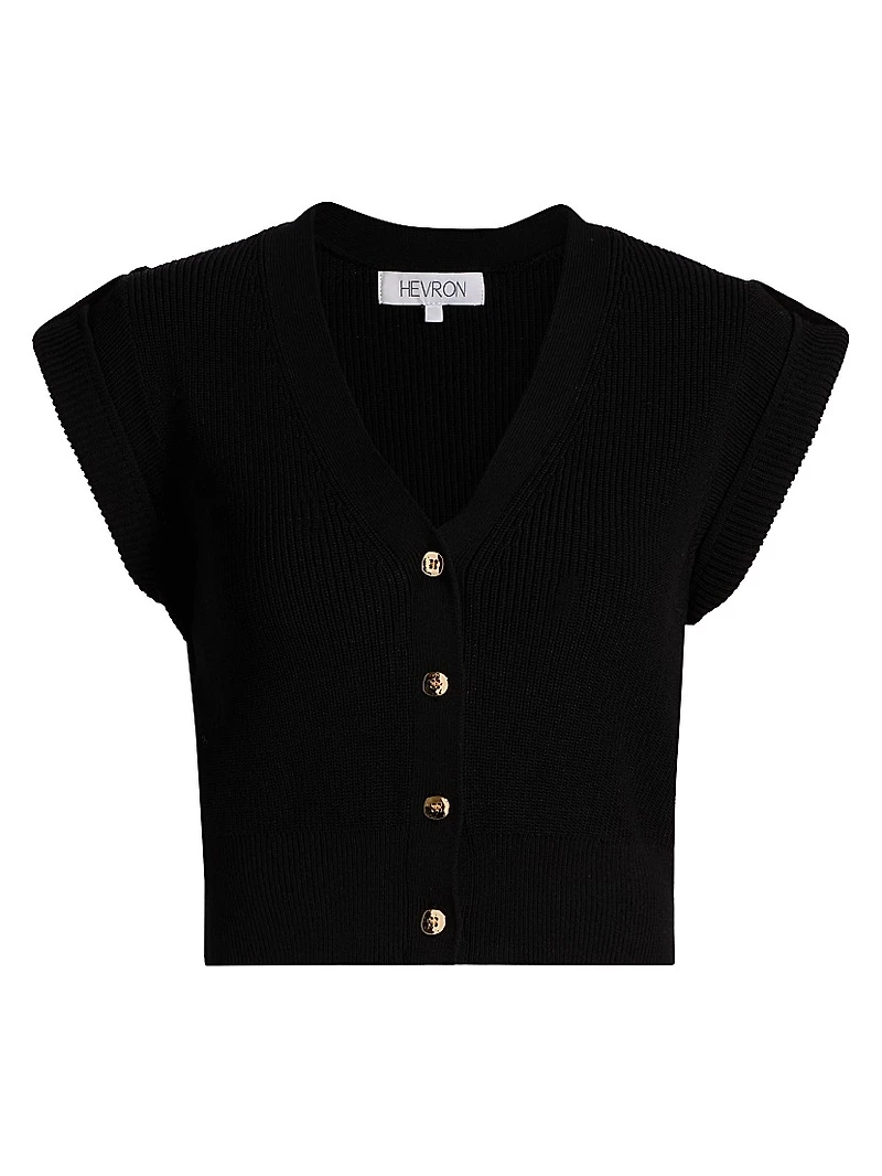 V-Neck Button-Front Knit Top