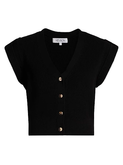 V-Neck Button-Front Knit Top