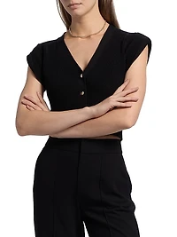 V-Neck Button-Front Knit Top