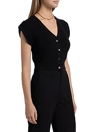 V-Neck Button-Front Knit Top