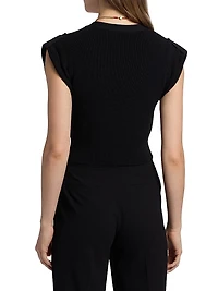 V-Neck Button-Front Knit Top