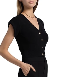 V-Neck Button-Front Knit Top