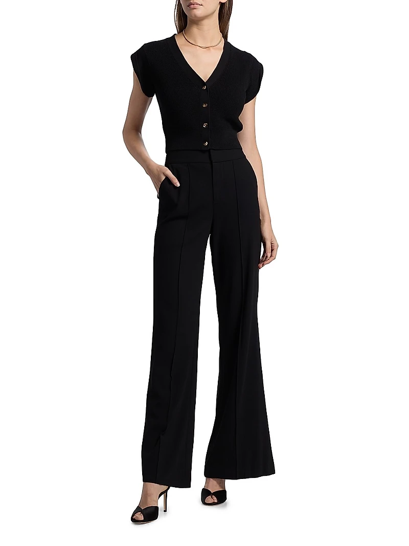 V-Neck Button-Front Knit Top