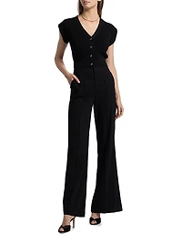 V-Neck Button-Front Knit Top