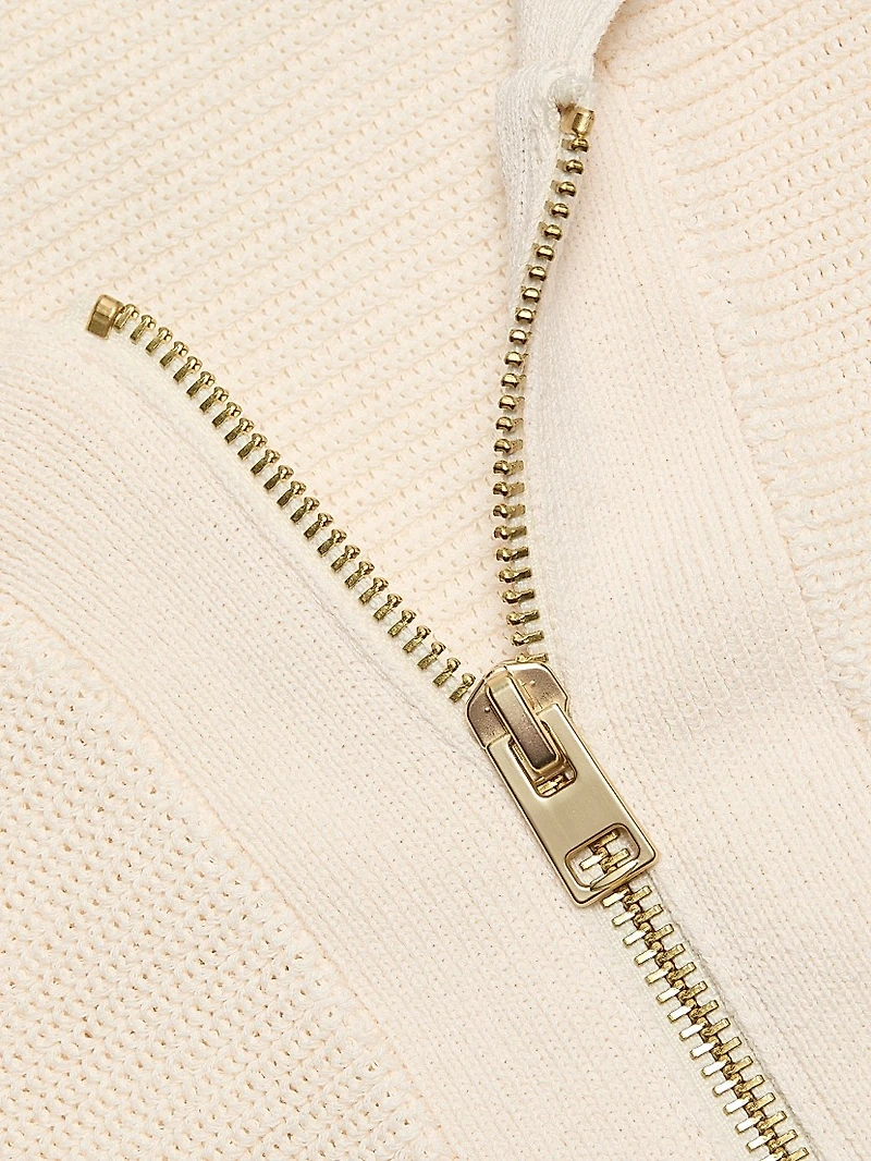 V-Neck Zip-Front Knit Top