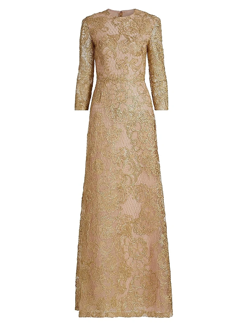 Metallic Embroidered A-Line Gown