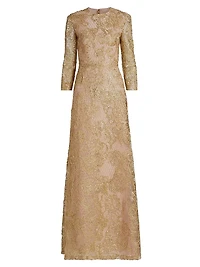 Metallic Embroidered A-Line Gown