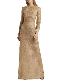 Metallic Embroidered A-Line Gown