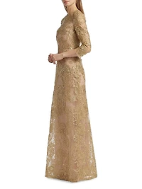 Metallic Embroidered A-Line Gown