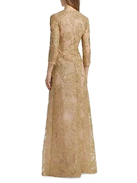 Metallic Embroidered A-Line Gown