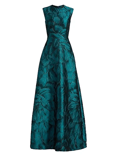 Floral Brocade Sleeveless A-Line Gown