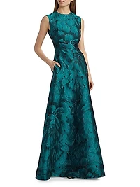 Floral Brocade Sleeveless A-Line Gown
