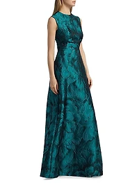 Floral Brocade Sleeveless A-Line Gown
