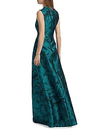 Floral Brocade Sleeveless A-Line Gown