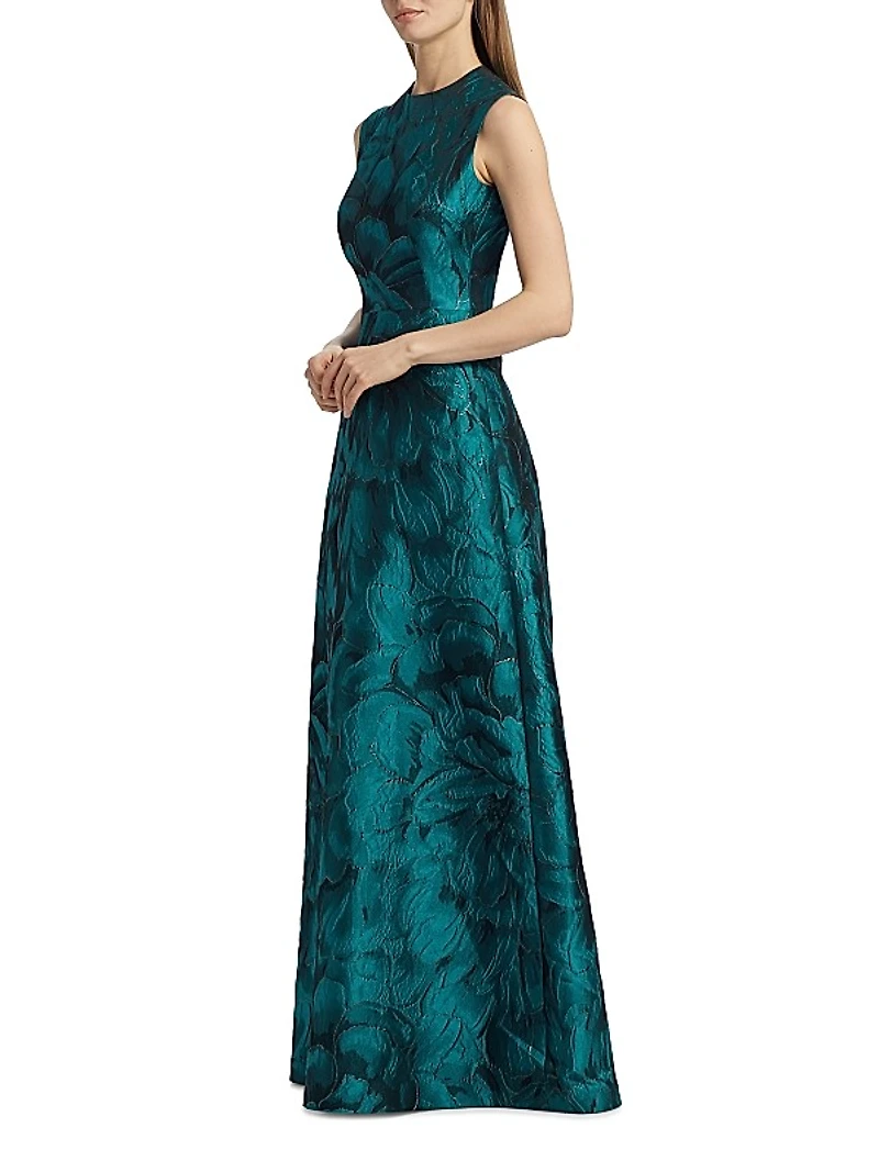 Floral Brocade Sleeveless A-Line Gown
