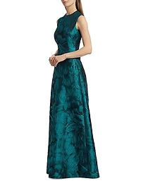Floral Brocade Sleeveless A-Line Gown