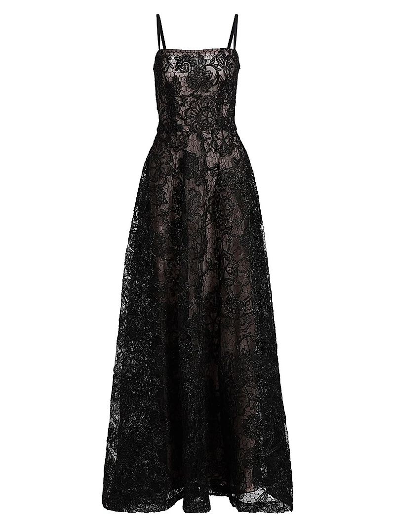 Embroidered Lace A-Line Gown