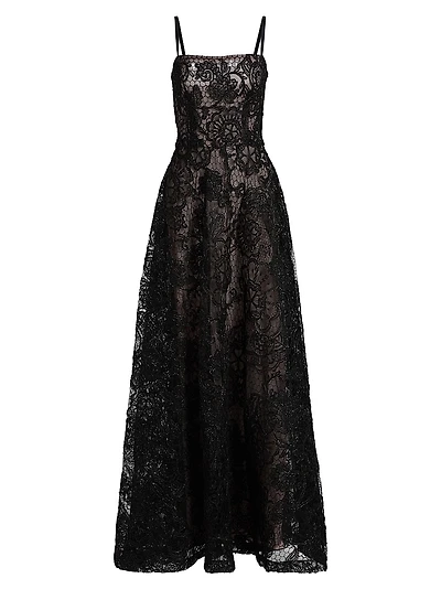 Embroidered Lace A-Line Gown