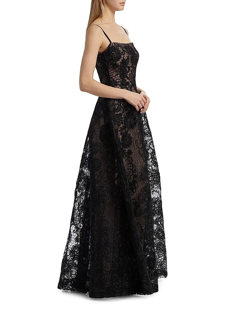 Embroidered Lace A-Line Gown