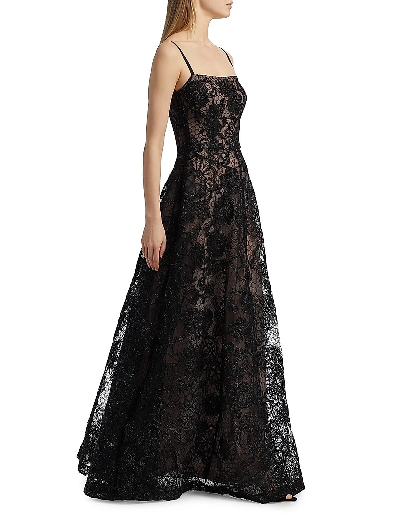 Embroidered Lace A-Line Gown