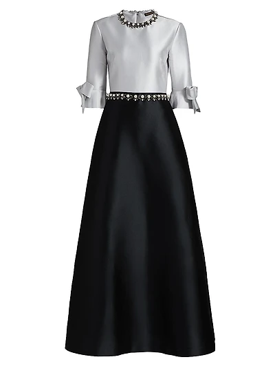 Embellished Satin Two-Tone Shirtwaist Gown