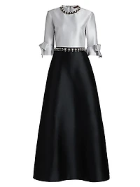 Embellished Satin Two-Tone Shirtwaist Gown