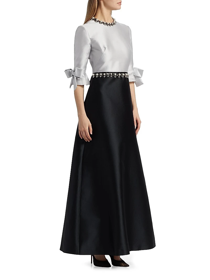 Embellished Satin Two-Tone Shirtwaist Gown