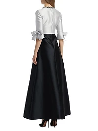 Embellished Satin Two-Tone Shirtwaist Gown