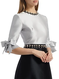 Embellished Satin Two-Tone Shirtwaist Gown