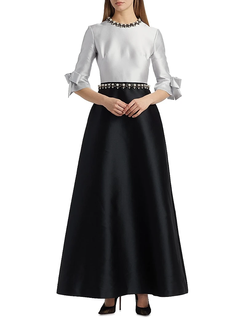Embellished Satin Two-Tone Shirtwaist Gown