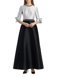 Embellished Satin Two-Tone Shirtwaist Gown