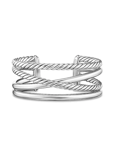 Bold Crossover Multi Row Cuff Bracelet in Sterling Silver, 24.4MM