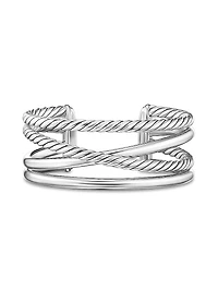 Bold Crossover Multi Row Cuff Bracelet in Sterling Silver, 24.4MM