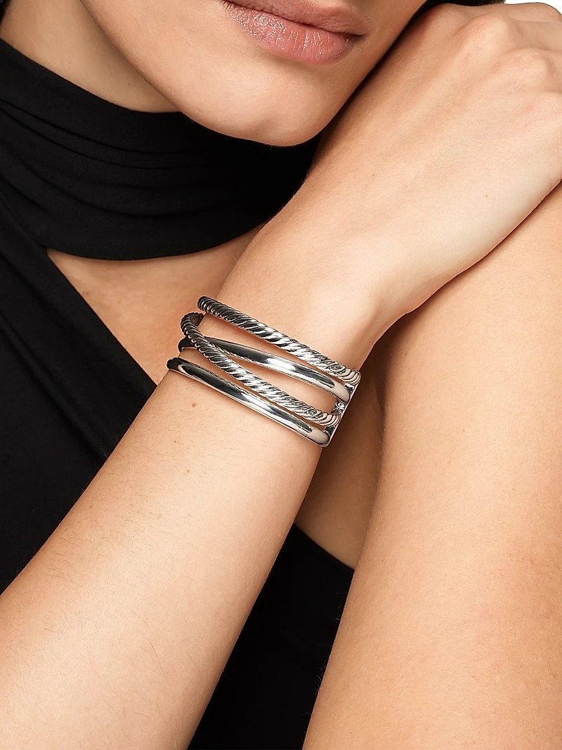 Bold Crossover Multi Row Cuff Bracelet in Sterling Silver, 24.4MM