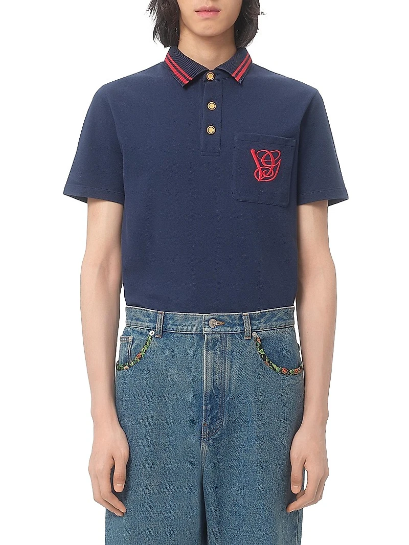 Cotton Piqué Polo Shirt with VG Embroidery