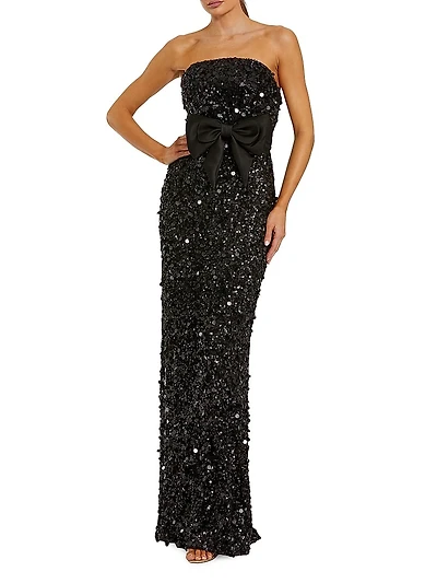 Bandeau Sequined Column Gown