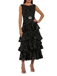 Sequined Tiered Midi-Dress